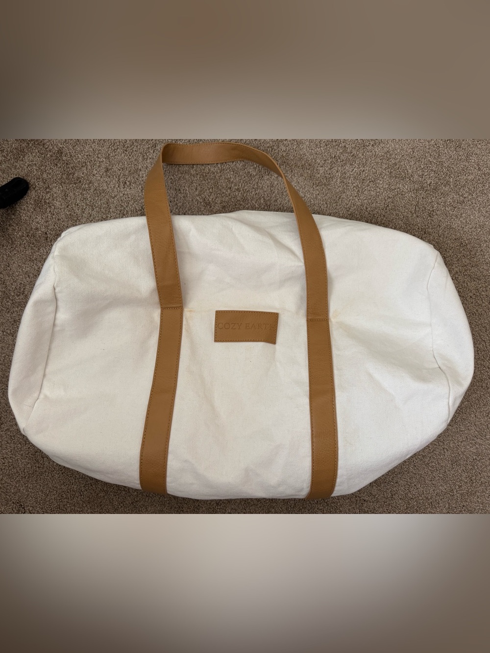 Cozy Earth Canvas Duffle Bag with Tan Straps